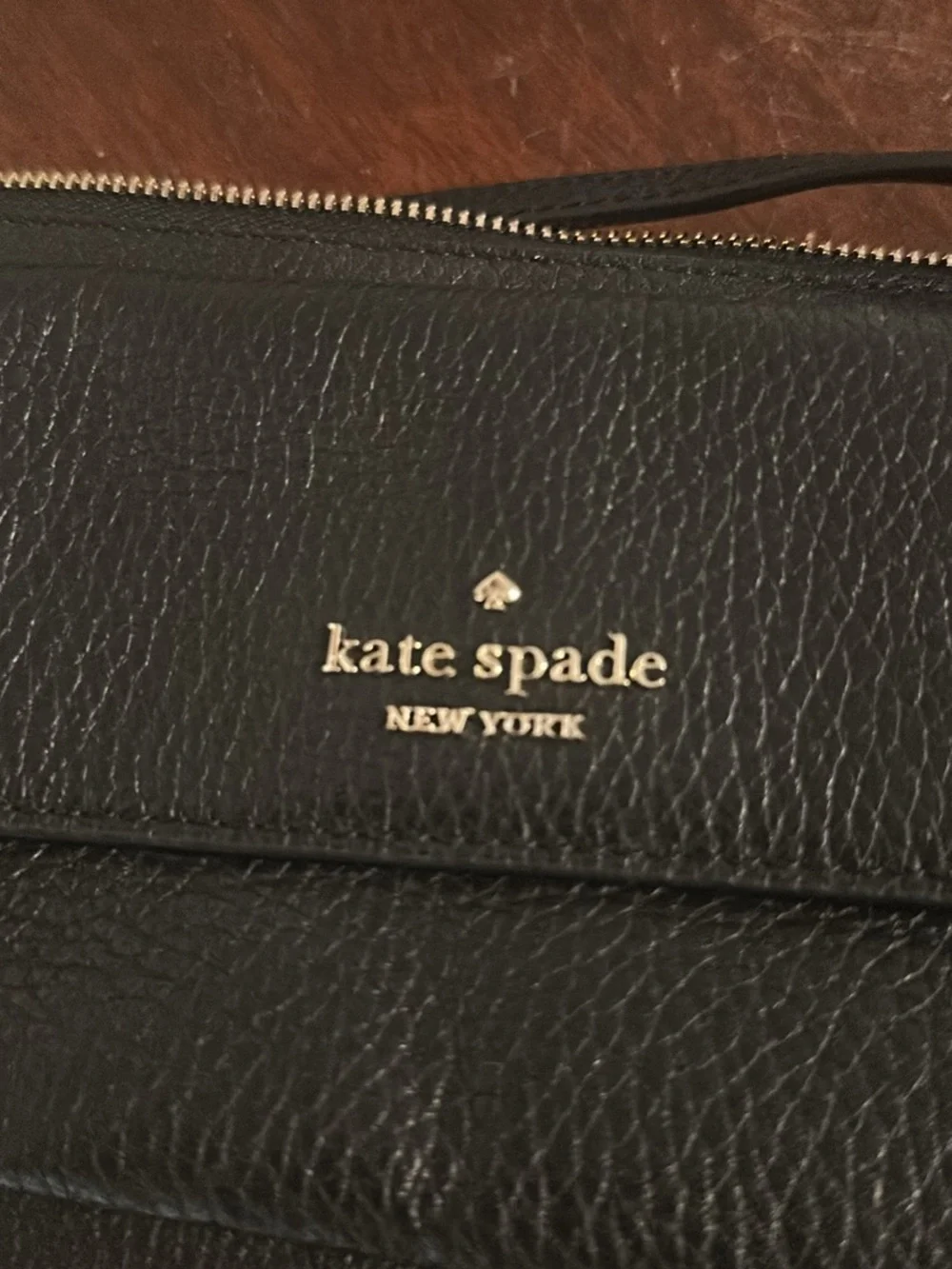 kate spade Black Pebbled Leather Crossbody Bag with Gold Logo